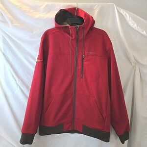 Simms Rouge Hooded Fleece Jacket Coat Full-zip Red Size L W/fishing Embroidery